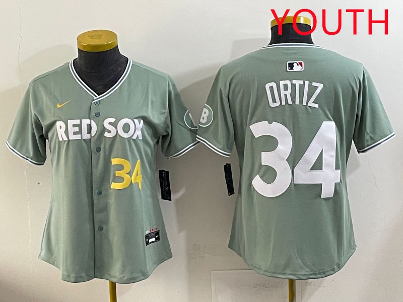 Youth 2025 Boston Red Sox #34 Ortiz Light Green Joint Name Nike MLB Jersey style 5->youth mlb jersey->Youth Jersey